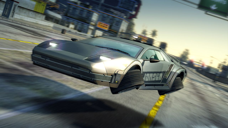 Illustration for article titled Burnout Paradise Gets Flying DeLorean, Calls It Jansen 88 Special